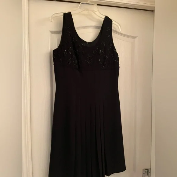 Mariana Dresses | Vintage 90s Black Crepe Beaded Pleat Detail A-Line Dress | Color: Black | Size: 10 | Weseestyle_A's Closet